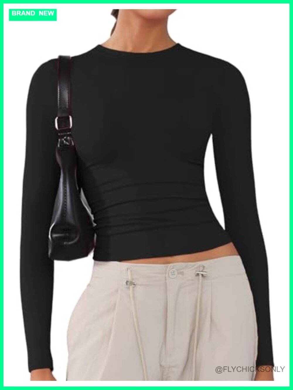 Women's Soft Long Sleeve Crew Neck Crop Top Slim Fit Stretchy Y2K Tee